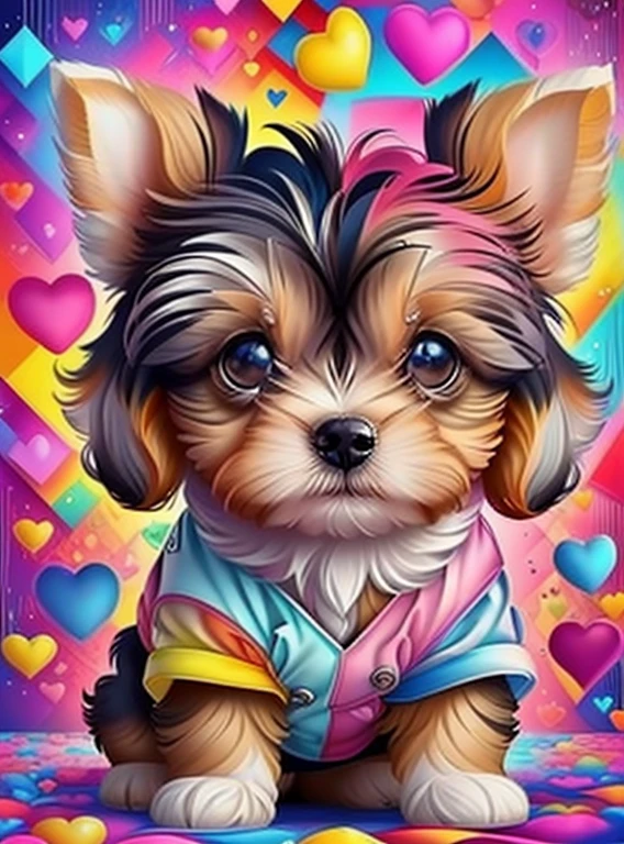 (cute baby yorkshire puppy with lots hearts),(melhor pose),(best angle), (better expression), Eduardo Kobra acolchoamento ,multidimensional geometric wall PORTRAIT, arte, Chibi,
Yang08k, lindo, Colouring,
Primary works, qualidade superior, melhor qualidade, Arte Oficial, Beautiful and Aesthetic, pelos coloridos,