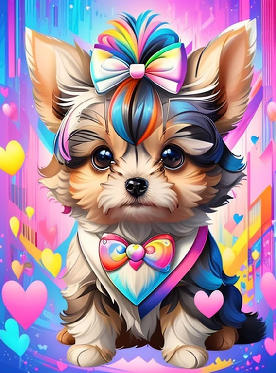(cute baby yorkshire with bow with lots hearts),(melhor pose),(best angle), (better expression), Eduardo Kobra acolchoamento ,multidimensional geometric wall PORTRAIT, arte, Chibi,
Yang08k, lindo, Colouring,
Primary works, qualidade superior, melhor qualidade, Arte Oficial, Beautiful and Aesthetic, pelos coloridos,