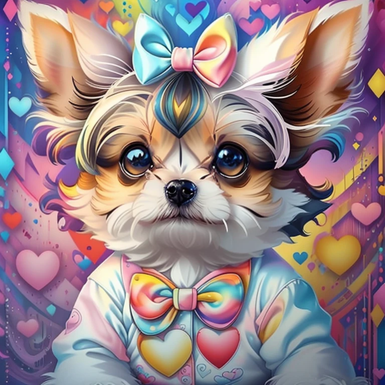 (cute baby yorkshire with bow with lots hearts),(melhor pose),(best angle), (better expression), Eduardo Kobra acolchoamento ,multidimensional geometric wall PORTRAIT, arte, Chibi,
Yang08k, lindo, Colouring,
Primary works, qualidade superior, melhor qualidade, Arte Oficial, Beautiful and Aesthetic, pelos coloridos,