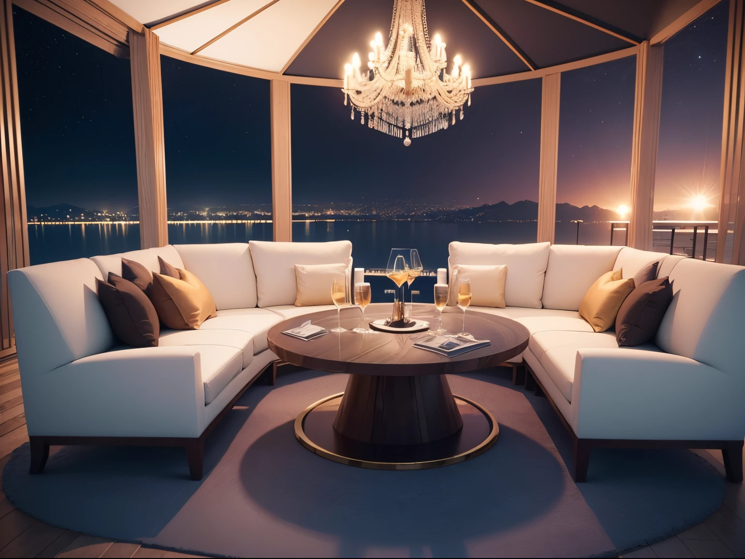 VIP area of a luxury party. sofa, mesa, bebidas. Imagem realista, alta qualidade, objetos perfeitos, 8k.