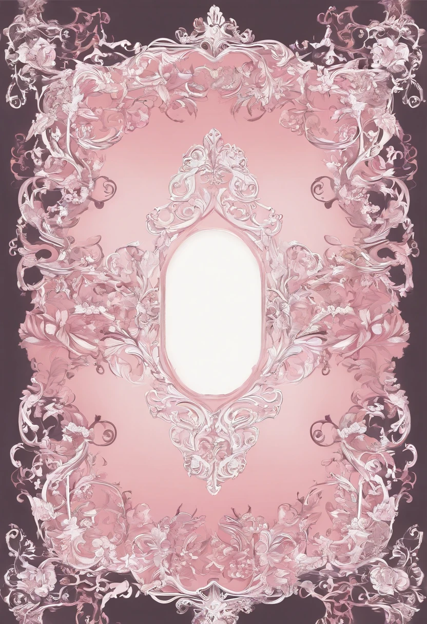 a pink and white frame with, ornate backdrop, dreamy and detailed, baroque style painting backdrop, inspired by Zsuzsa Máthé, ornate and intricate backdrop, ornate floral, ornate borders + concept art, ornate, ornate border frame, whimsical!! intricate details, ornate background, ornate detailed background, intricate border, ornate border, no human