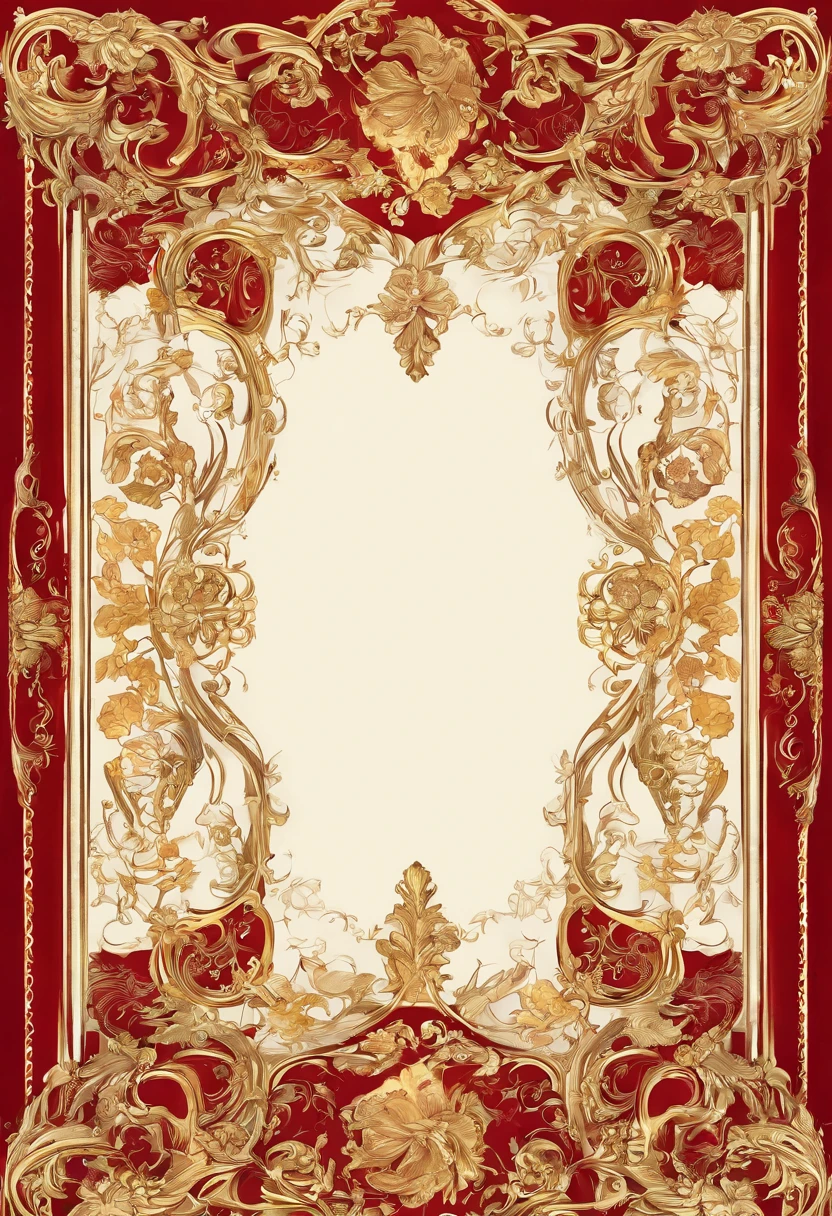 a red and gold frame, ornate backdrop, dreamy and detailed, baroque style painting backdrop, inspired by Zsuzsa Máthé, ornate and intricate backdrop, ornate floral, ornate borders + concept art, ornate, ornate border frame, whimsical!! intricate details, ornate background, ornate detailed background, intricate border, ornate border, no human