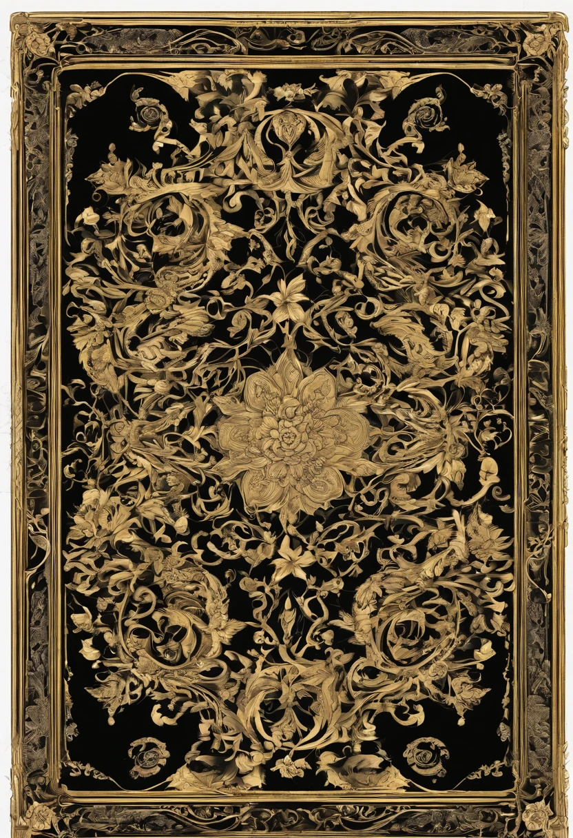 a black and gold frame, ornate backdrop, dreamy and detailed, baroque style painting backdrop, inspired by Zsuzsa Máthé, ornate and intricate backdrop, ornate floral, ornate borders + concept art, ornate, ornate border frame, whimsical!! intricate details, ornate background, ornate detailed background, intricate border, ornate border, no human