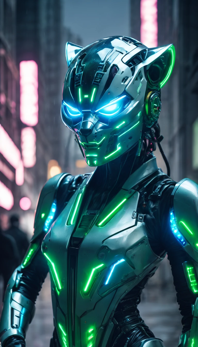 (Meilleure qualité,4K,8k,Structures de grande hauteur,tmasterpiece:1.2),Hyper-détail,(Réaliste,photoréaliste,photoréaliste:1.37),Perssonage cyberpunk,Hybride tigre blanc-humain,Néon,ambiance sombre et rude,implants lumineux,mode de science-fiction,surface réfléchissante,Fortes pluies et brouillard,Parties du corps fortement modifiées,Palette de couleurs bleu électrique et vert fluo、Cybernétiquement amélioré、Fusion harmonieuse des caractéristiques humaines et animales,Une stature remarquable et une agilité féline,Étincelles volantes,Progrès technologique,Déformation et marquage impressionnants,Tuba et masque à oxygène,Syndicat du crime'le laboratoire souterrain secret,Contraste entre éléments naturels et artificiels,Les implants technologiques s'intègrent parfaitement au corps,griffes et dents acérées,Accents métalliques et chromés,Structures corrodées et rouillées,Affichage numérique défectueux,Sentiment persistant de danger et de malaise。