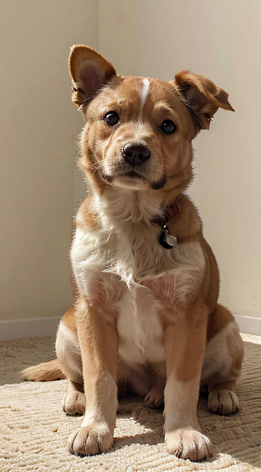 um cachorro fofo, usando gravata, em estilo de desenho, high quality, clean, bright