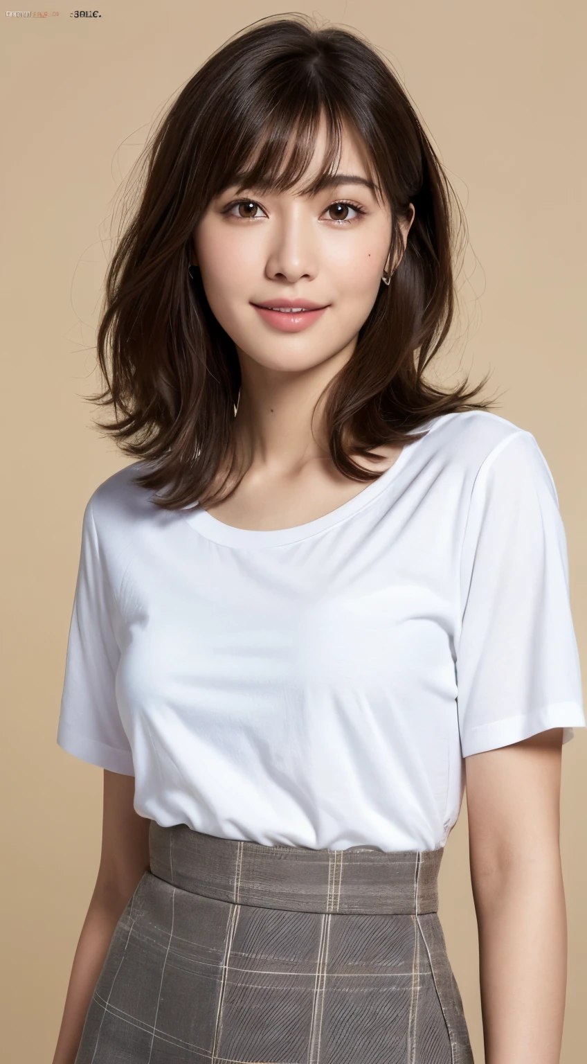 (8K、Raw photography、top-quality、masuter piece:1.2)、ultra-detailliert、ultra res、(realisitic、rialistic photo:1.37)、portlate、high-definition RAW color photography、Professional Photography、highly detailed and beautiful、ighly detailed、8K Picture Wallpaper、amazing detailed、huge filesize、Official art、Highly detailed CG Unity 8K wallpapers、highly detailed beautiful girl、extra detailed face、extremely detailed eye、highlydetailed skin、extremely detailed fingers、highly detailed nose、very detailed detailed mouth、Perfect Anatomy、highly detailed back ground、Highly detailed clothing、女の子 1 人、(18:1.2)、Teen、Cute little girl s、famous Japan idol、cute little、Realistic body、小柄、de pele branca、glistning skin、Slim body、Handsome body、brown haired、short constricted curly hair、(Blunt bangs:1.2)、A smile、kawaii、zora々Right、kawaii faces、Lifelike face、Delicat eyes、Sauce order、White T-shirt、skirt by the、耳Nipple Ring、Looking at the camera、cowboy shot、front facing、Standing、Contrapo, high street, public, 动态照明,short-hair、bobhair、shorth hair