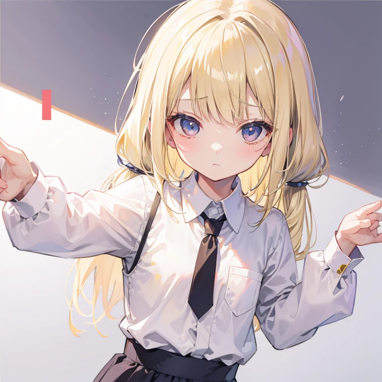 light blonde bangs,Tie two knots at a low position,The body is small and soft,Very loli,very tiny,