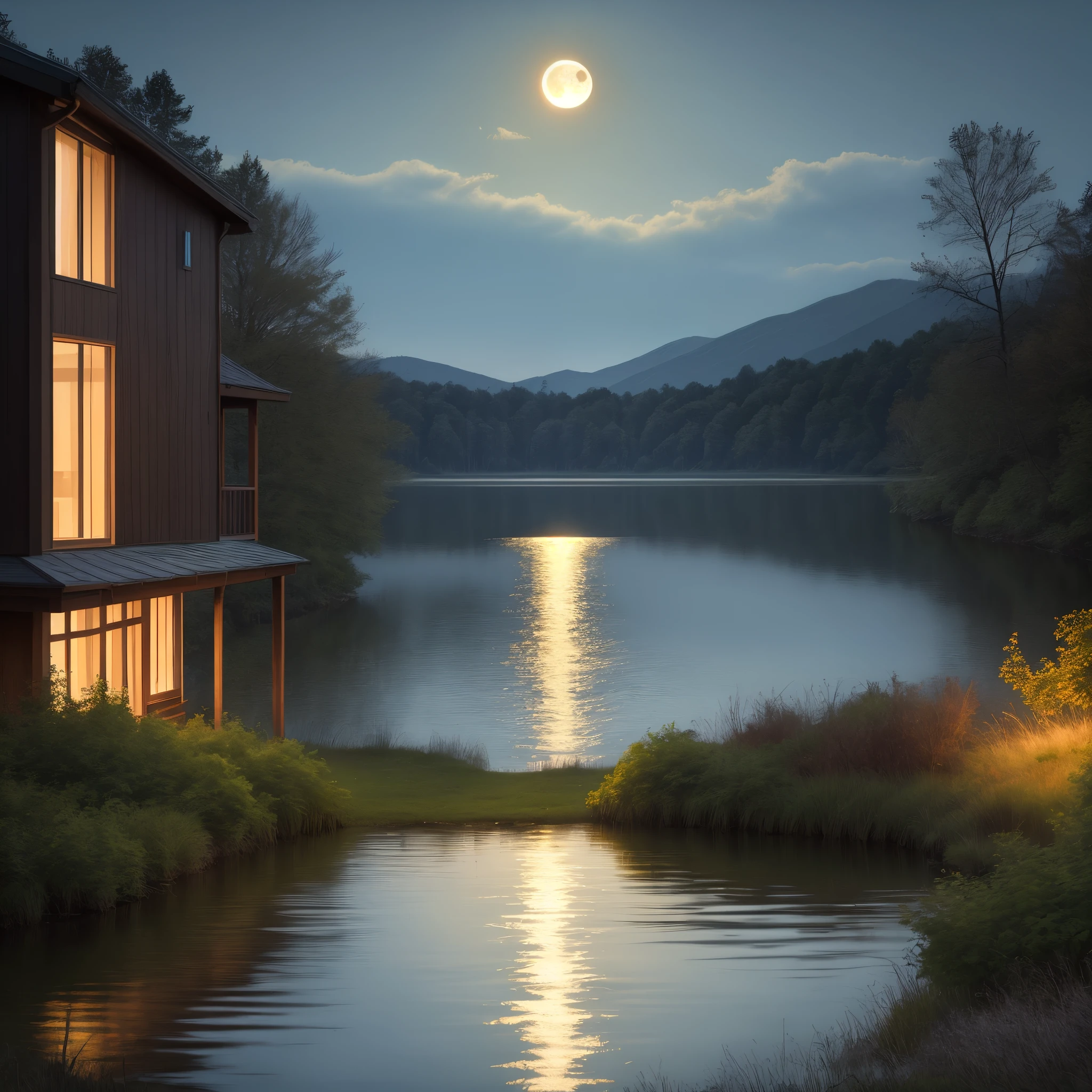 evening lake forest moon