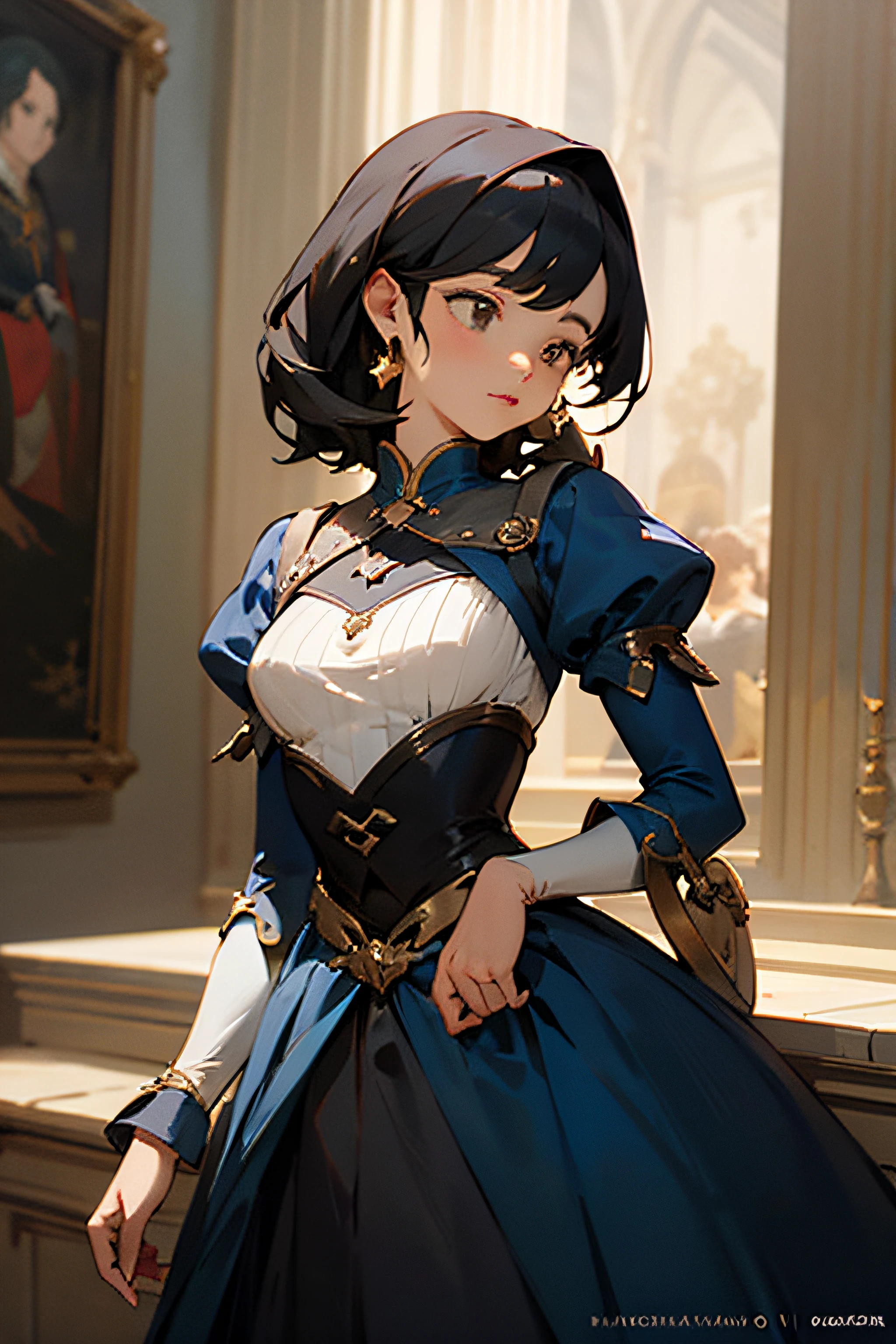 ((best quality)), ((masterpiece)), (detailed), black hair, fantasy noblewoman, waist up, dress