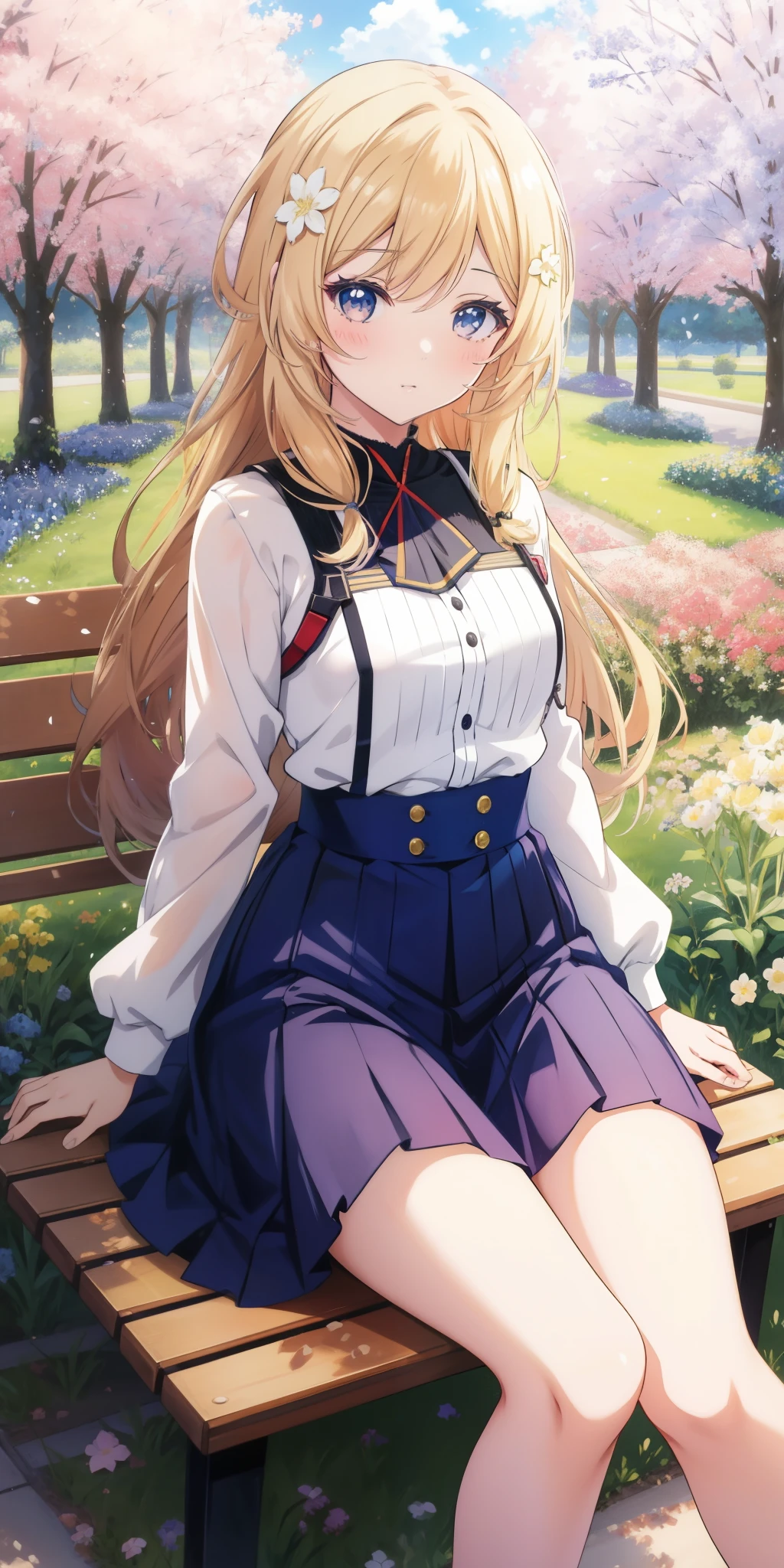 Anime girl sits on a bench in a flower field, Marin Kitagawa Fanart, Anime girl with long hair, gemalt im Anime Painter Studio, von Girls Frontline, seductive anime girl, Detaillierte digitale Anime-Kunst, beautiful anime girl, Erstellt mit Anime Painter Studio, Ilya Kuvshinov mit langen Haaren, mit roten Haaren, Anime Moe Kunststil