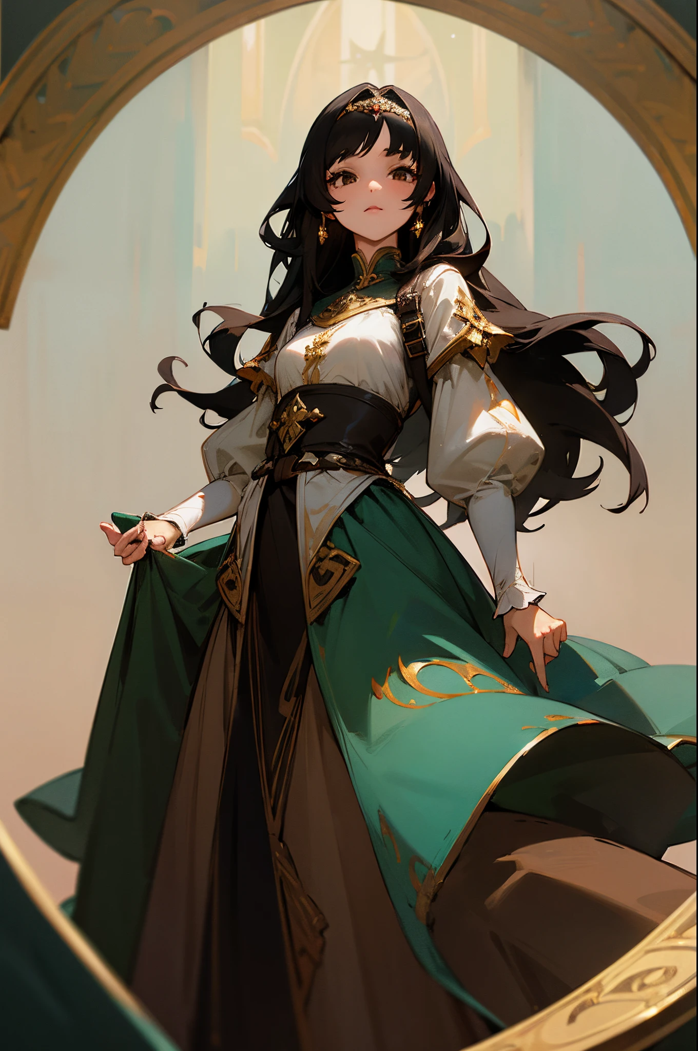 ((best quality)), ((masterpiece)), (detailed), fantasy princess, long black hair, brown eyes, from the waist up,