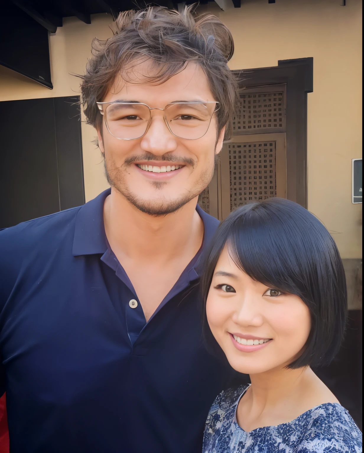 (Best quality, 8k, 32k, Masterpiece, UHD:1.2) "Generate an art scene featuring a well-known celebrity "Pedro Pascal" posing with a Japanese fan for a selfie. Show the celebrity and the fan in a joyful and friendly interaction, capturing a candid moment of connection and excitement. Portray the celebrity with their recognizable features and the fan displaying enthusiasm and admiration. Ensure the setting reflects a casual yet vibrant environment, possibly with hints of a crowded event or a bustling backdrop that complements the celebratory atmosphere. Emphasize the genuine and happy expressions of both the celebrity and the fan, creating a heartwarming scene of connection and fandom."