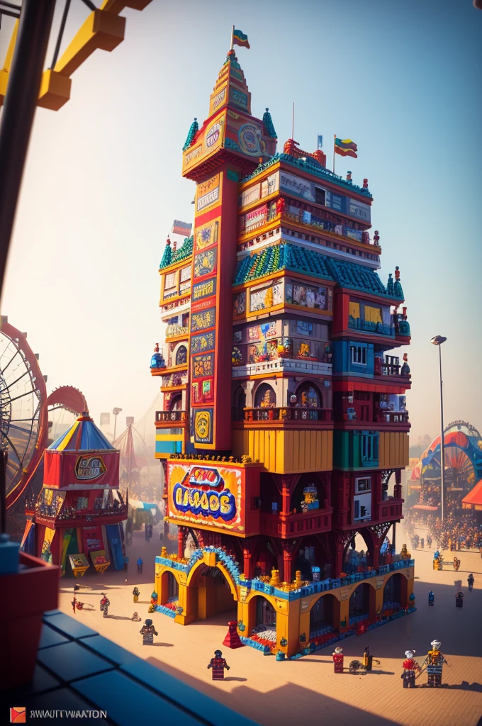 in 16k4d constructed out of "(Lego blocks) the wildest craziest (carnival theme park) with the wildest ((rides)) your imagination has ever seen, digital painting trending on artstation
