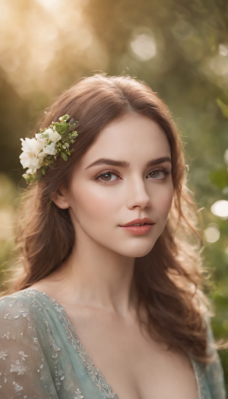 A girl in a garden,illustration,beautiful detailed eyes,beautiful detailed lips,extremely detailed eyes and face,long eyelashes,squatting position,aesthetics lights,best quality,ultra-detailed,realistic:1.37,portraits,vivid colors,warm tones,natural lighting