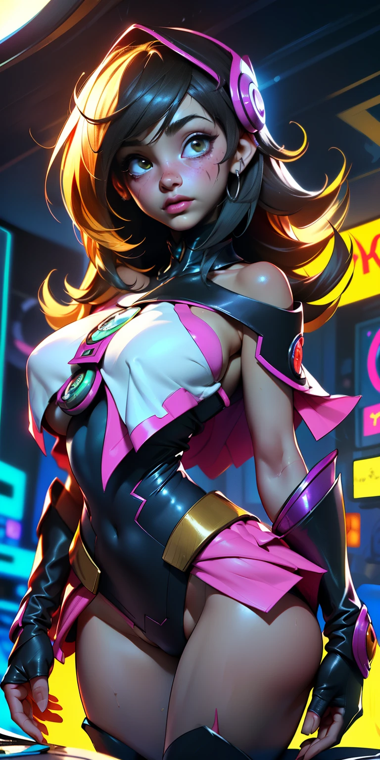 ((cyberpunk, Pieza maestra, La mejor calidad, Cinematographer, Piel detallada, realista, fotorrealista, 8k, Altamente detallado, marco de medio cuerpo, Arte en color RAW de alto detalle, diffuse soft lighting, poca profundidad de campo, foco nítido, hiperrealismo, cinematic lighting, Cerrar)) Capucha ciberpunk, una chica negra, capucha sobre la cabeza posando para una foto ,usando edg coquina_Capucha, piel negra, piel negra detallada, African girl