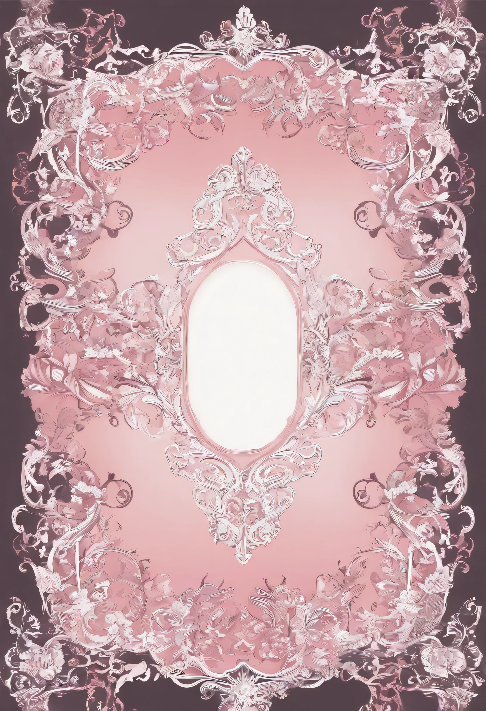 a pink and white frame with, ornate backdrop, dreamy and detailed, baroque style painting backdrop, inspired by Zsuzsa Máthé, ornate and intricate backdrop, ornate floral, ornate borders + concept art, ornate, ornate border frame, whimsical!! intricate details, ornate background, ornate detailed background, intricate border, ornate border, no human