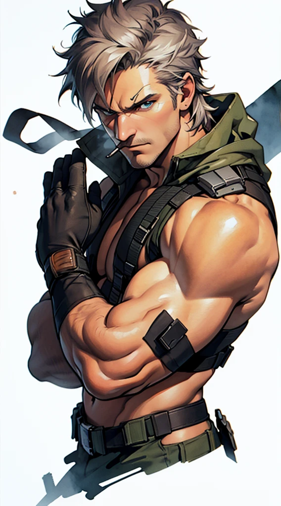 1 man, solo, bad boy, close up shot, a man making green fire out of his hand, white skin, shirtless, open chest, lots of black chest tattoo, stubble facial hair, muscular, hunk, short cut hair, black hair, smirks, turn head pose, hadesstyle, green fire, mythical fire, fantasy world, best quality:1.2, masterpiece, high resolution:1.2, big light yellow trench coat, gold necklace, high camera angle, shadow, volumetric lighting