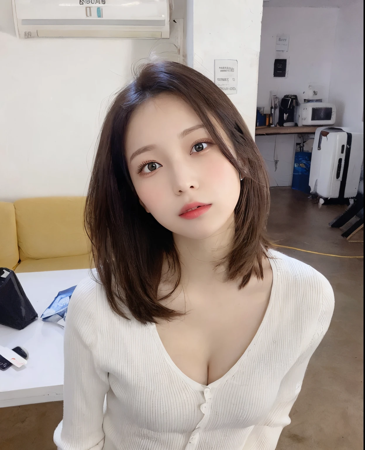 masutepiece, Best Quality, Illustration, Ultra-detailed, finely detail, hight resolution, 8K Wallpaper, Perfect dynamic composition, Beautiful detailed eyes,  Natural Lip, tanktop, , cleavage, Full body, navel-baring, Random  poses