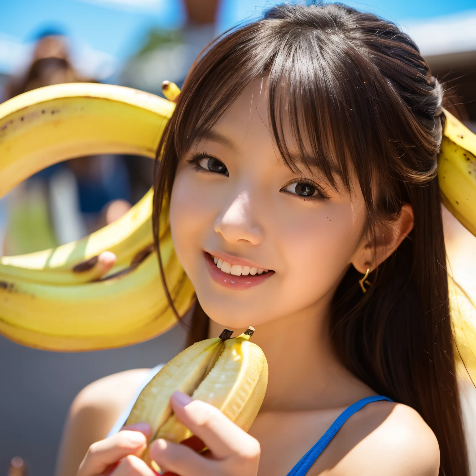 Sexy and hot girl won some banana, lick a banana