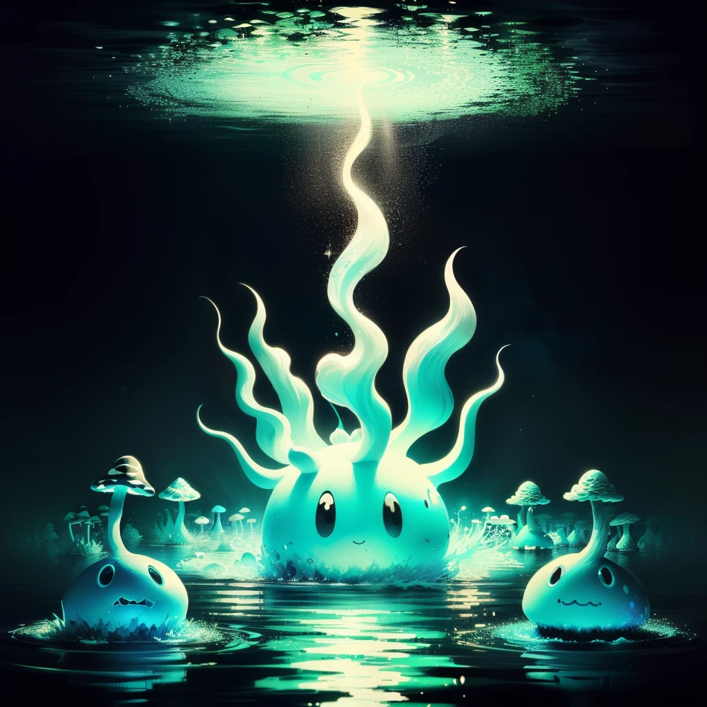 Black and white drowning of magic mashrooms. Minimalistic trippy