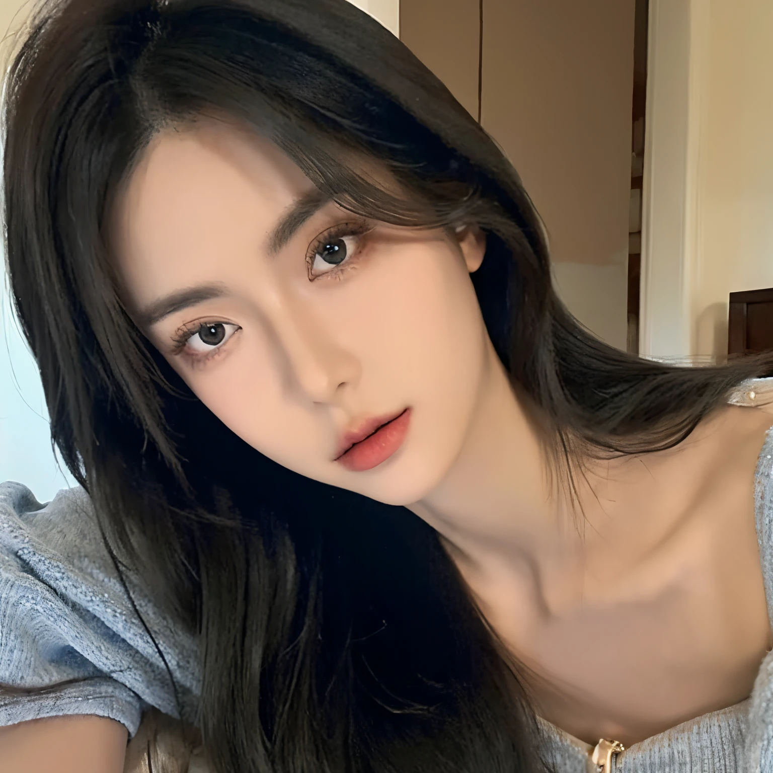 Woman whit skinny fice,black hair and big beautiful eyes ,Iranian woman and Korean vide but don't have Korean eyes, white skin