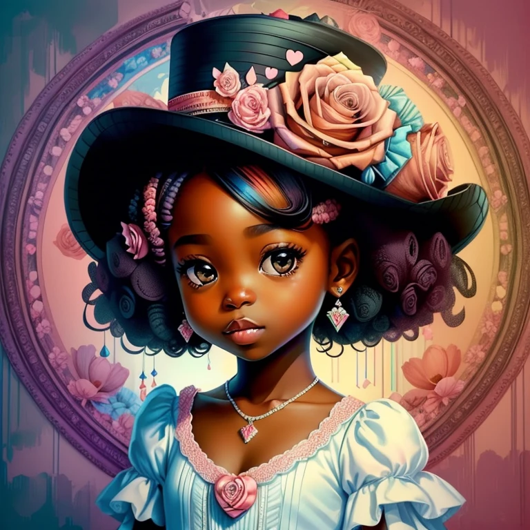 ((|) (cute black baby girl with pink top hat, flowers and lots hearts) stylized identical to 1940 |)), acolchoamento ,multidimensional geometric wall PORTRAIT, arte, Chibi,
Yang016K, lindo,(( Predominant red coloration ,rosa e branco))
Primary works, qualidade superior, melhor qualidade, Arte Oficial, Beautiful and Aesthetic,), Eduardo Kobra acolchoamento ,multidimensional geometric wall PORTRAIT, arte, Chibo,detalhes