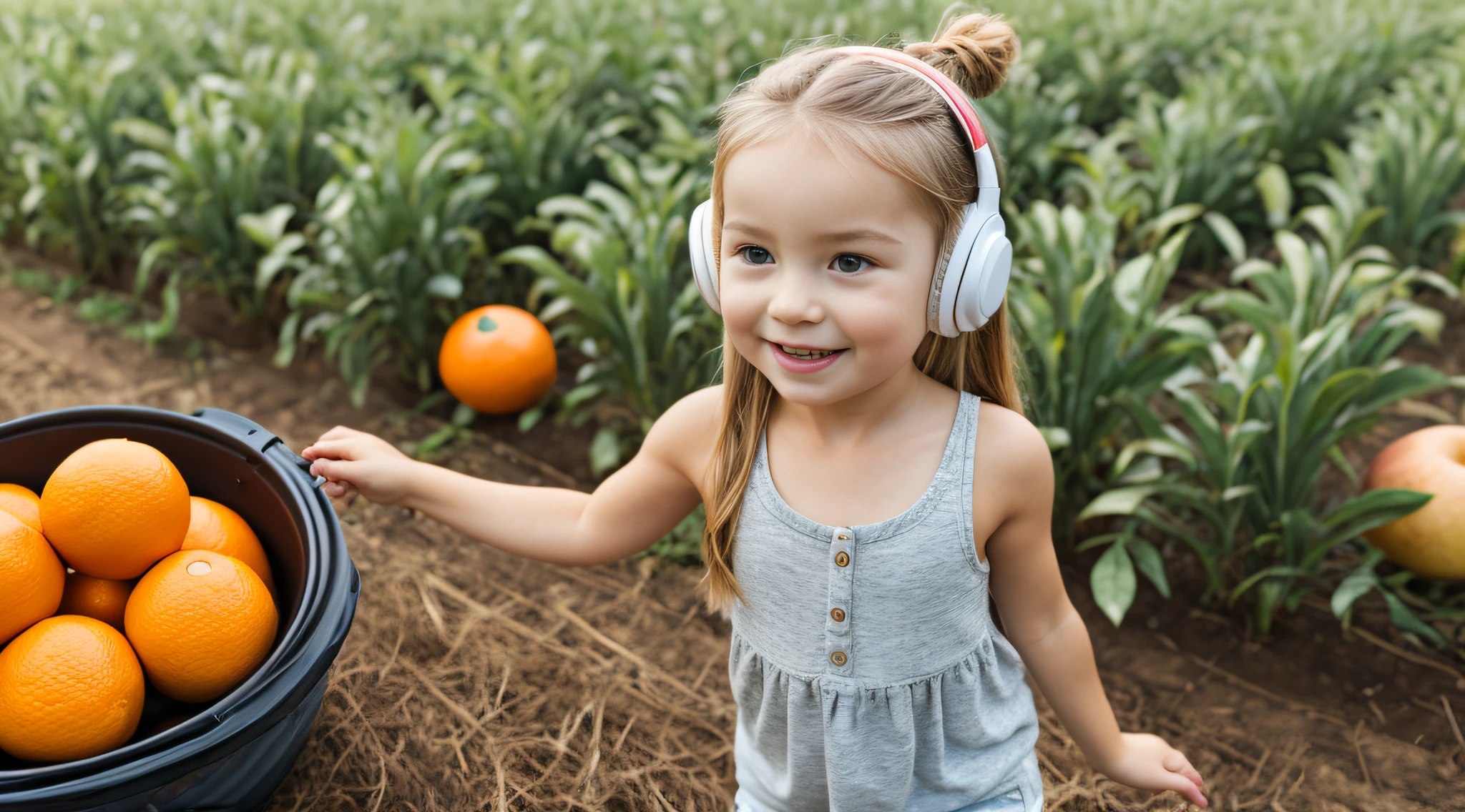 fazenda, Laranjas, elma , CHILD GIRL BLONDE LONG HAIR, Headphone,