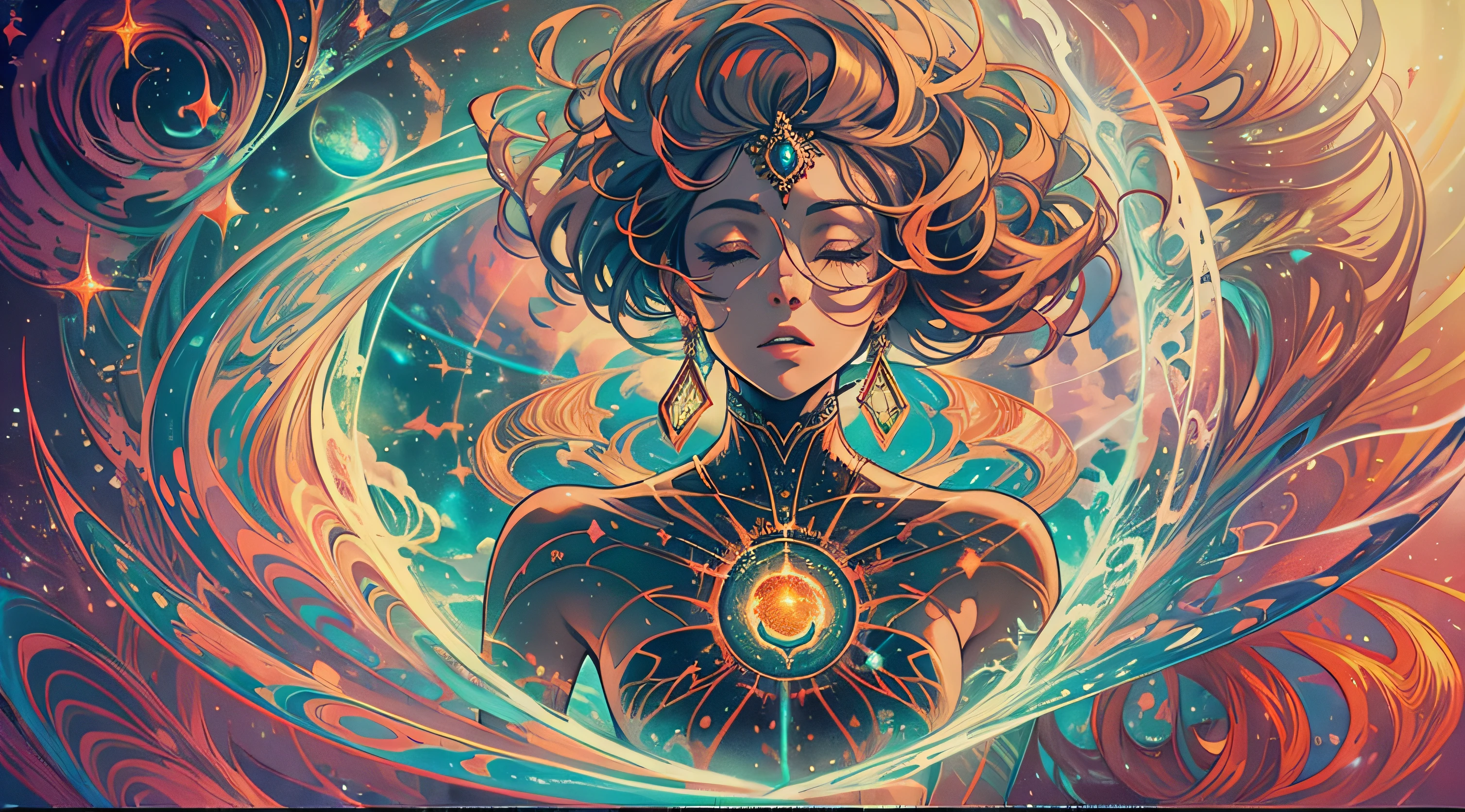 Diving Into The Ether Flowing with The Eternal Soul Through Vibration of love, everything is connected, Flowing energy, Spiritual, divine, dreamlike, cosmic, concept art, mind blowing, feminine beauty, god, pineal gland, dreamlikeart