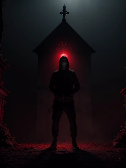 Haunted Forest, Eglise Hantée, Lune rouge, Scene d'terror, lighting cinematic.