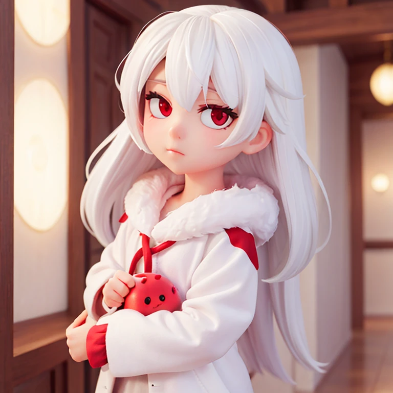 Cute girl fice, white hair and red eyes
