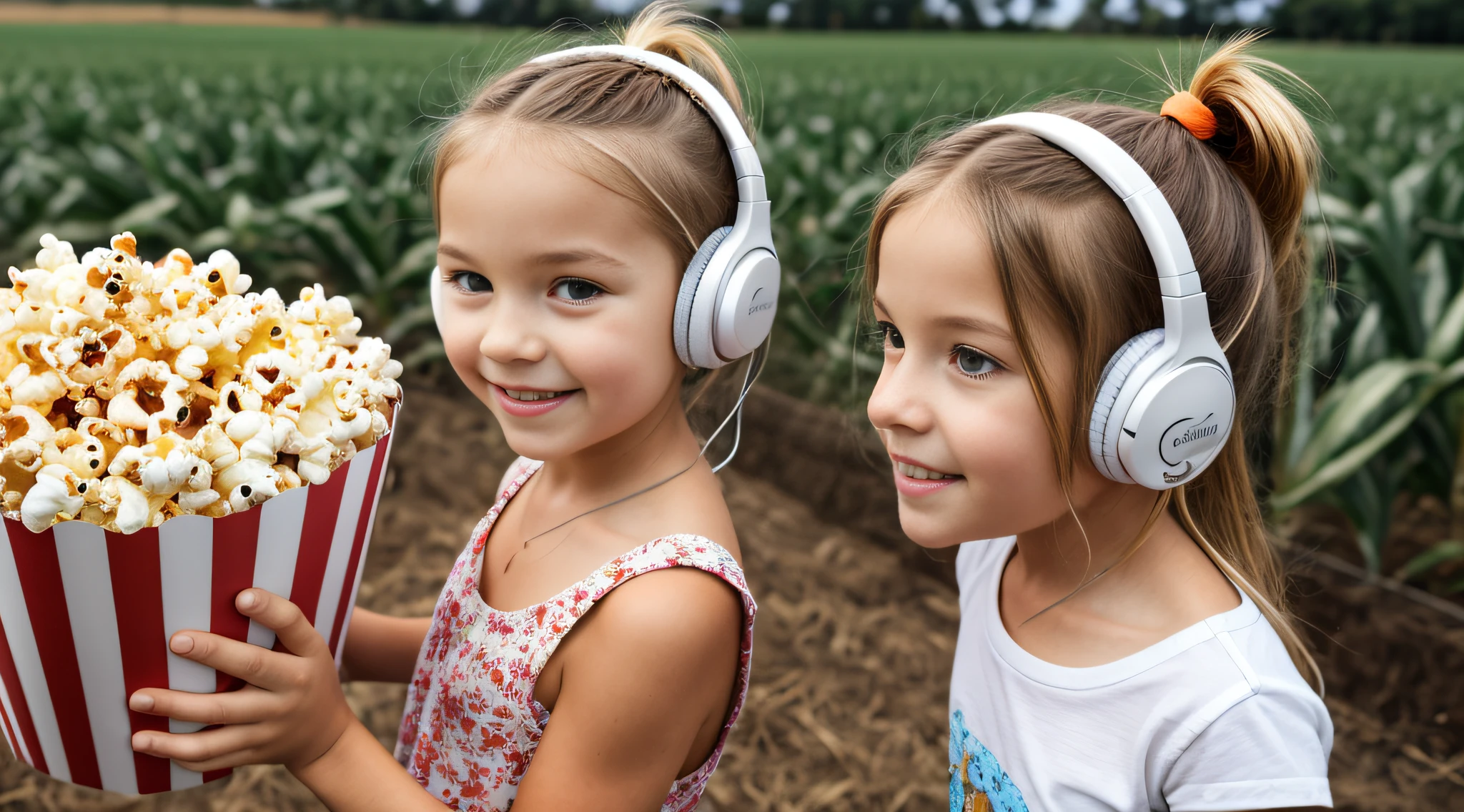 fazenda, Laranjas, pipoca , CHILD GIRL BLONDE LONG HAIR, Headphone.