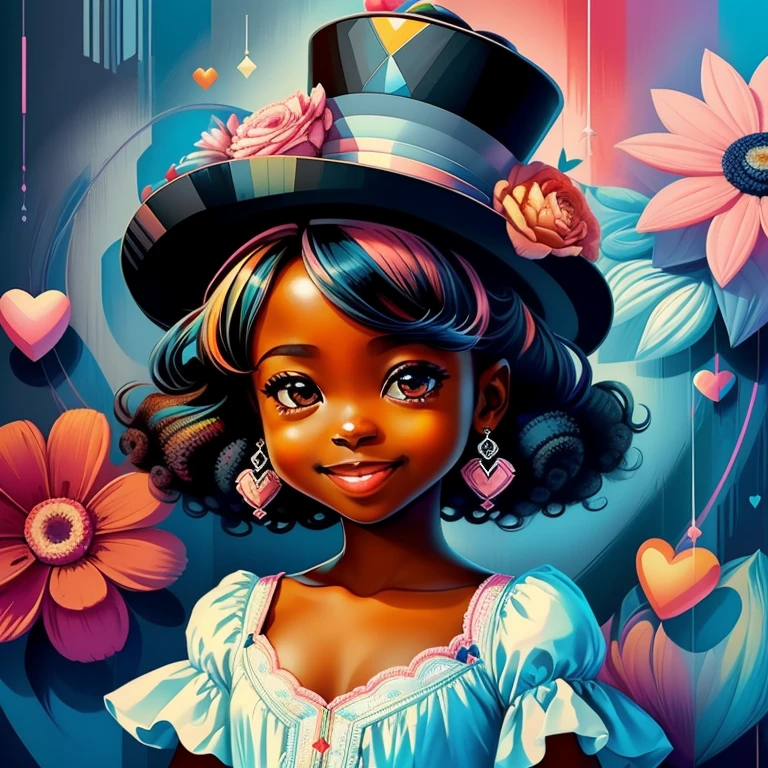 ((|) (cute black with pink top hat smiling, flowers and lots hearts) stylized identical to 1940 |)), acolchoamento ,multidimensional geometric wall PORTRAIT, arte, Chibi,
Yang016K, lindo,(( Predominant red coloration ,azul e branco))
Primary works, qualidade superior, melhor qualidade, Arte Oficial, Beautiful and Aesthetic,), Eduardo Kobra acolchoamento ,multidimensional geometric wall PORTRAIT, arte, Chibo,detalhes