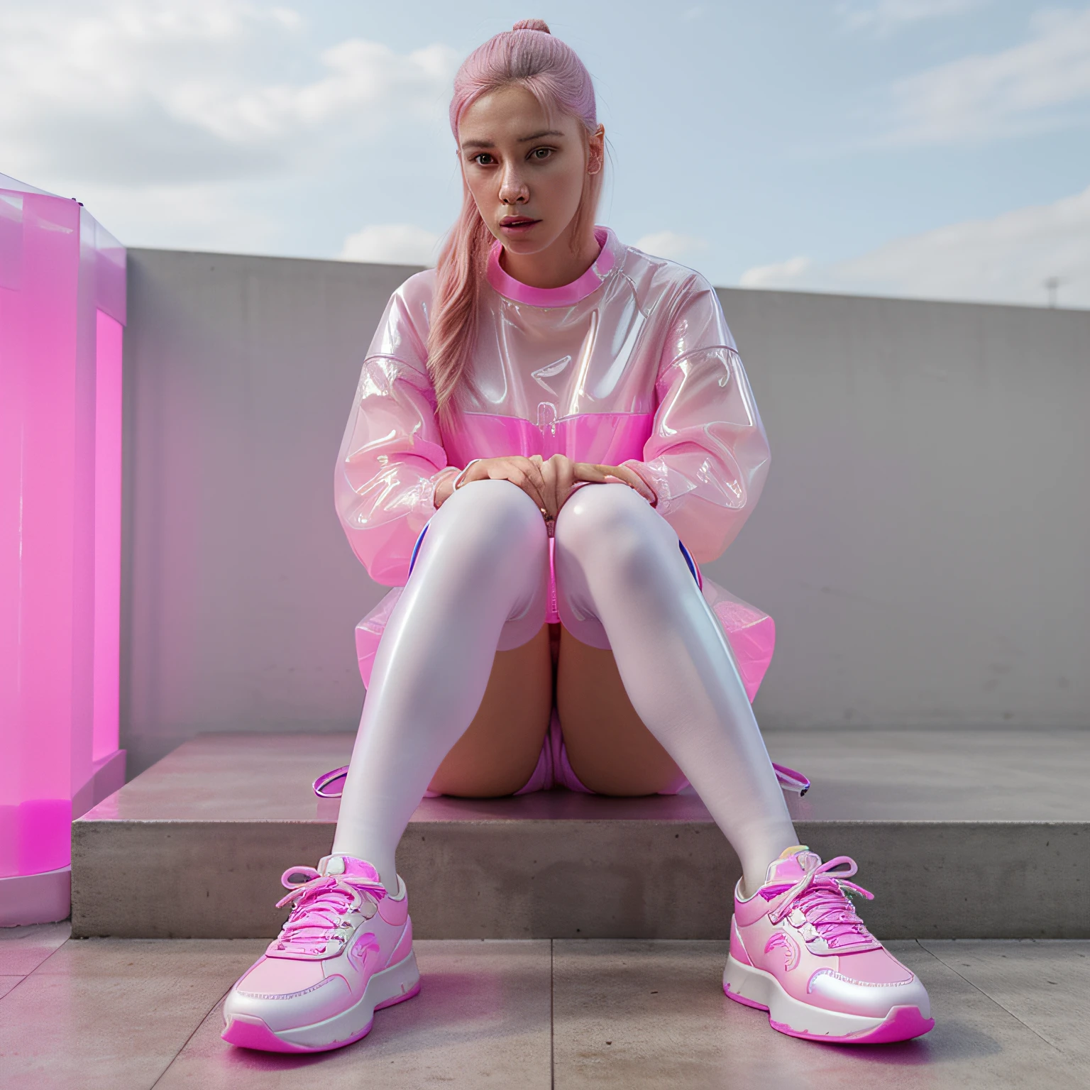 fashion shoot, Light pink translucent leather sneakers, hyper-realistic, 8K detallado, realista