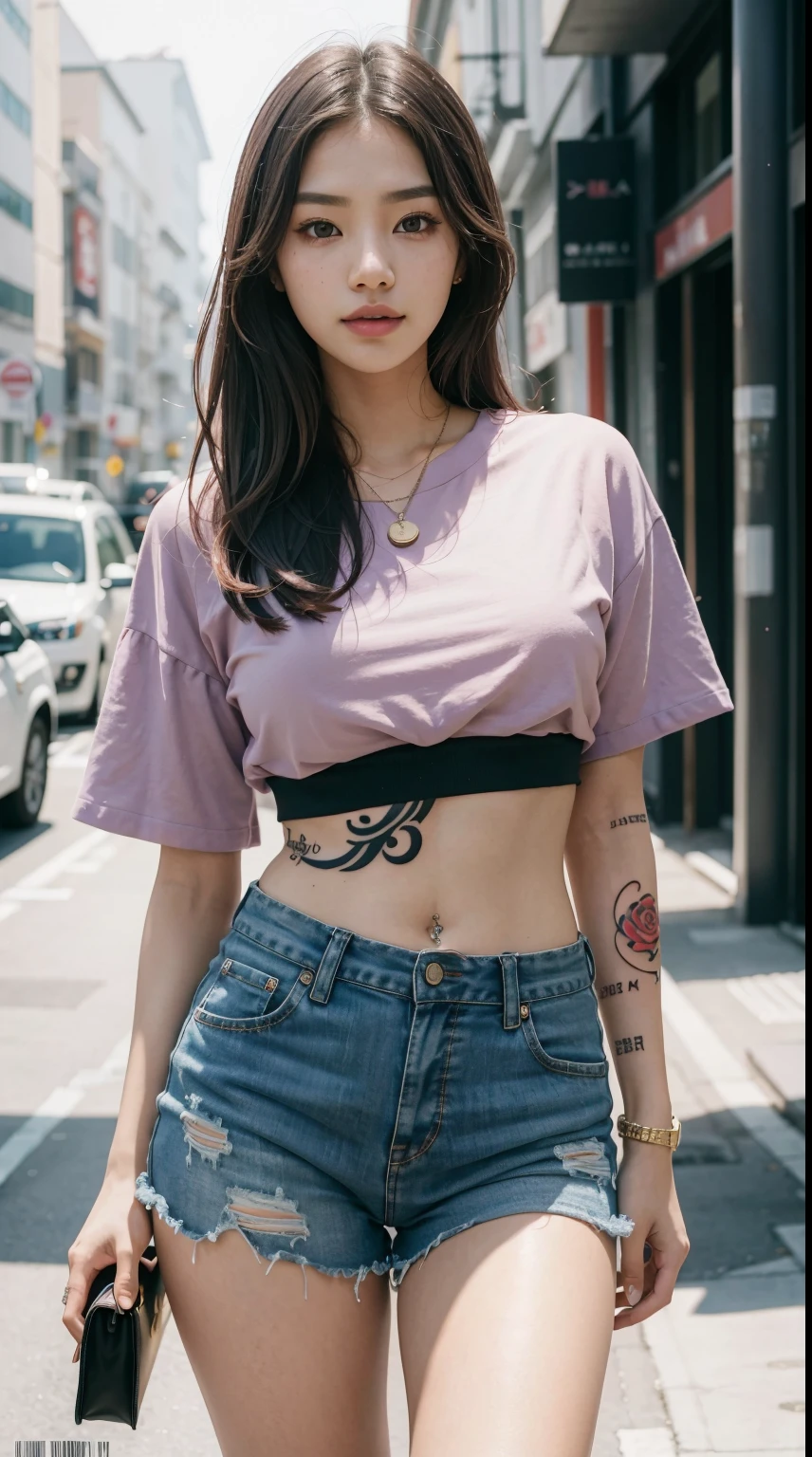 40 years old, gorgeous cute Brazilian girl, smirk, freckles, (dark_skin:1.5), araffe girl in pink shorts and a white top posing for a picture, bae suzy, e-girl, e - girl, park ji-min, jaeyeon nam, sun yunjoo, dilraba dilmurat, sha xi, lalisa manobal, ulzzang, lee ji - eun, lee ji-eun, jinyoung shin, famous models, good young girl, (masterpiece:1.0),(best_quality:1.0), ultra high res,4K,ultra-detailed, photography, 8K, HDR, highres, absurdres:1.2, Kodak portra 400, blurry background, bokeh, lens flare, (vibrant_color:1.2), professional photograph, (the_tattoo:1.4), (Beautiful girl), (beautiful_face:1.5), (narrow_waist).