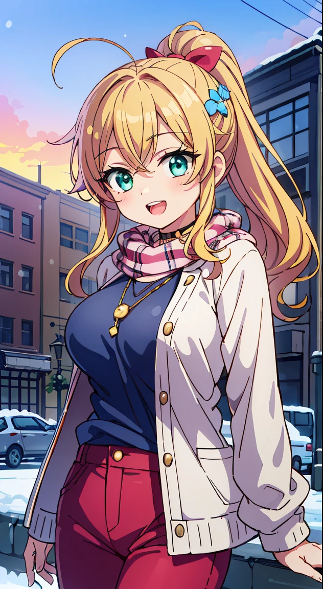(Cute illustration:1,2),(Absurd realistic structure details),(High resolution complex and detailed text quality),(High-resolution microstructure、High poly 3 boobs boobs boobs D rendering correction),Methods of geometry,Careful explanatory anatomy,
BREAK,
1 beautiful girl, girl with, (Cute:1.5),(Chibi:0.5),(kawaii:2.0),(Lori:2.0),(12 year old girl),(large full breasts:1.65),(Ahoge,High Ponytail,Blonde hair, blue bow, Green eyes,eyebrows visible through hair,side locks,Parted bangs,Long hair, Hair Flower, Hair Ornament, Big ribbon in the hair, Curly hair,Bow:1.4),:D,(Angel,White feathers, one white winged, Angel wings,Spread wings, Glowing wings),pitt \(??? Icarus\),gleaming skin, Clear skin, shining beautiful skin, Open mouth,Smile, Solo, tusk, Upper teeth,(long eyelashes, Double eyelids:1.2),Solo,gleaming skin, Clear skin, Beautiful skin,(best quality face),(Top quality glowing eyes),(The best smile,Doya face:1.45),BREAK, (dark navy theme:1.3) (light-yellow blouse:1.2), (wide pants skirt, red pants skirt:1.2), blue pendant necklace, (flat color),
BREAK (Pink Theme:1.3), (pink plaid knit scarf:1.4),
BREAK,(day), a closed mouth,(architecture, building, Choker, city, Cityscape, Outdoors, building, city,lamp post, Power lines, scarf, skyporn, Snow, Solo, utility pole, Winters:1.55), Waterfall,depth of fields,
BREAK,wakame,wakame,wakame,(Cowboy Shot:1.4),
BREAK,(Blurry background:1.3),(absurderes, hight resolution, Super Detail Art),cel shading,Clear Color, Lonely optical effect, Beautiful pictures, Bright glow, mystic atmosphere,(Close-up of girl:1.1), Mystical light particle effect,manga influence, clean line drawings,