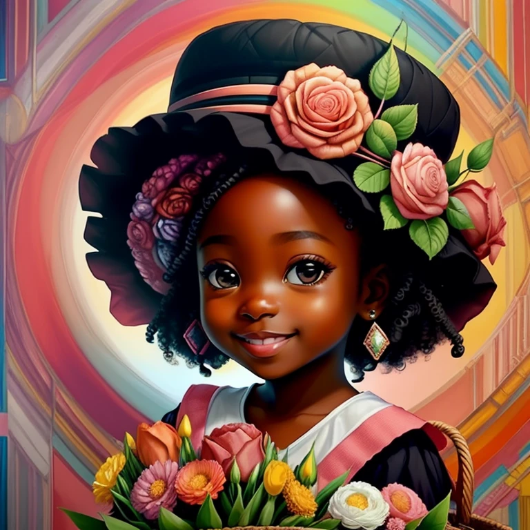((|) (cute black baby girl with pink hat smiling with a basket of flowers) stylized identical to 1940 |)), acolchoamento ,multidimensional geometric wall PORTRAIT, arte, Chibi,
Yang016K, lindo,(( Predominant red coloration ,rosa e branco))
Primary works, qualidade superior, melhor qualidade, Arte Oficial, Beautiful and Aesthetic,), Eduardo Kobra acolchoamento ,multidimensional geometric wall PORTRAIT, arte, Chibo,detalhes