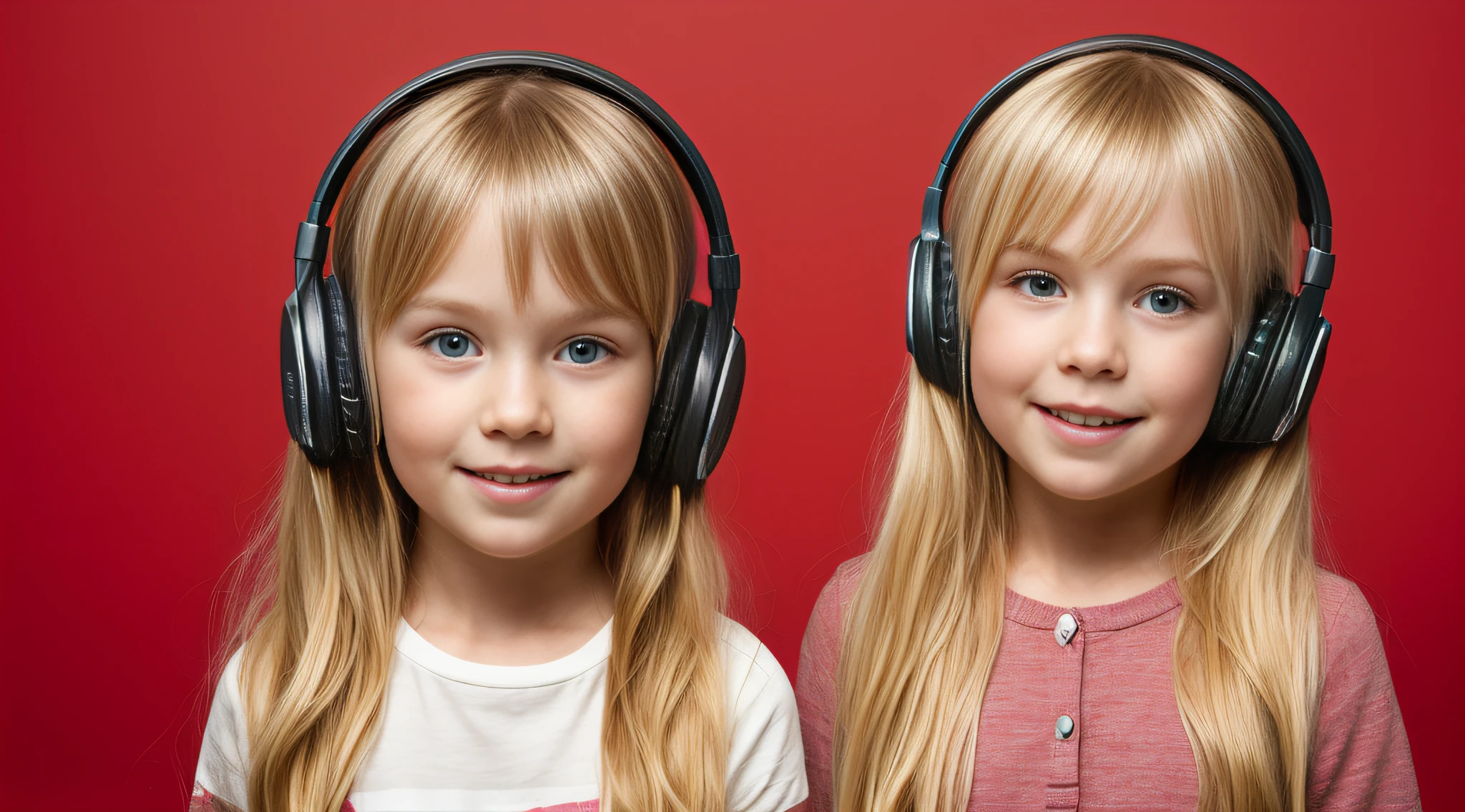 gelado , CHILD GIRL BLONDE LONG HAIR, Headphone, fundo vermelho,