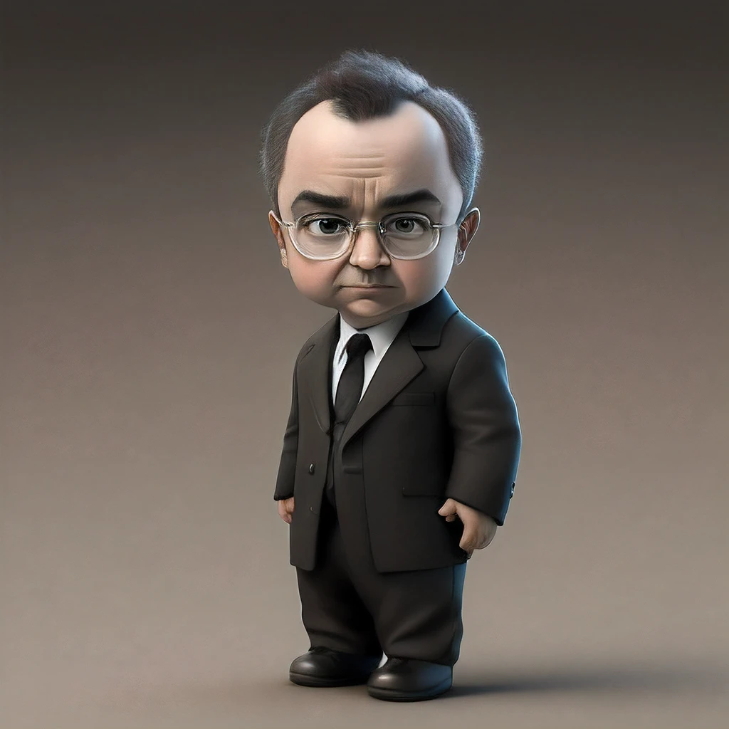 Len Blavatnik, wearing a glasses, very short curly black hair, Cartoons in white long shirt, skinny