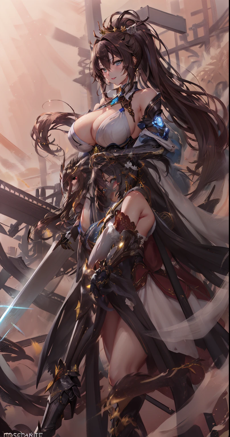 masterpiece、best、(realisitic、Female one、Soio、beauitful face、Slender face、Beautiful pupils)、(breastsout)、thighs thighs thighs thighs、long、poneyTail、Milk、reddish、shinobi、ninjartist、Shoulder out、elbow groves、Skirt curtain、Uchiwa、Uchiwa Crown Chakra RPG Character, spiritually enlightened warrior, divine connection, High awareness, vibrant aura, Powerful energy, complex armour, elaborate helmet, radiant crown, Ethereal light, Golden halo, peaceful expression, Calm eyes, a serene smile, Seraphic Wings, Ancient symbols, Mystical wand, Sacred Scrolls, exquisite robe, Transcendent Existence, Celestial Guardian, Mystical powers, embodiment of wisdom, Glowing energy, Graceful movement, symbolic tattoo, radiant light rays, harmonious balance, Enigmatic aura, resonance frequency, beyond dimensions, strengthened spirit, Spiritual enlightenment, magic sword, Astral projection, universal connection, Inner peace, Revealed divinity, transformed soul, supreme being, divine essence, Ancient prophecy, infinite possibilities, reveal the mystery, giga_big breasted battle mecha,(Blonde girl),(Huge ponytail),Glowing blue eyes,Blue Light Energy Longsword,Galactic,Mechanical and exquisite,((Blonde Beauty))pubic detail,mech wings,elegent,Blue Mecha,Glowing blue-blue eyes,(Stocking Heels),land,Mechanical and exquisite,pubic detail,mech wings,elegent,The tree々,There are hands and feet,angled,angled,immensity,Wind,hazy,Mecha's eyes glow blue,Blue Mecha,Glowing blue-blue eyes,Holding the sword of delicate light energy,Skysky,Mechanical and exquisite,pubic detail,Huge mech wings,elegent,The tree々,There are hands and feet,angled,angled,immensity,baiyun,hazy,Mecha's eyes glow blue,pubic detail,Winds of the future,sacredness,Cavalier,battlemech,Glowing blue eyes,Blue Delicate Sniper Rifle,Skysky,Mechanical and exquisite,pubic detail,Huge mech wings,elegent,The tree々,There are hands and feet,angled,angled,immensity,baiyun,hazy,Mecha's eyes glow blue,pubic detail,Winds of the future,sacredness,Cavalier,the face is clear,Face wearing mask armor,masterpaintings,best qualtiy,offcial art,the Extremely Detailed CG Unity 8K Wallpapers,brightened light,(light particules,(Illustration)(Farbe)goodlooking,impeccable,((Graphic Painting)),(Heavier stroke)),(bold lines),Highest image quality,masterpaintings,Filigree,long eyeslashes,(((silhuette))),Very detailed background,tulips,Banana leaves,lilie,dew,Date palm flowers,Ryu,Light white off-the-shoulder dress,Mottled sunlight,(Close-up of people),((Super best quality)), ((A very masterpiece)), ((super detailing:1.4)), ((hyper realistic lifelike 3d)), Dragon Warrior Girl, Mechanical body, Dynamic action poses in battle scenes, Mechanical weapons of very complex and heavy fighters, Off-the-shoulder fashion that blends dense and complex steampunk with dense gothic ta, Complex steampunk headgear, very thin long legs, Mechanical boots above the knee, Fluttering lace flared mini skirt, beautiful big breasts directed upwards,Somewhat long, Vertical curly silver hair fluttering in the wind,Myriad Shining Big Seth