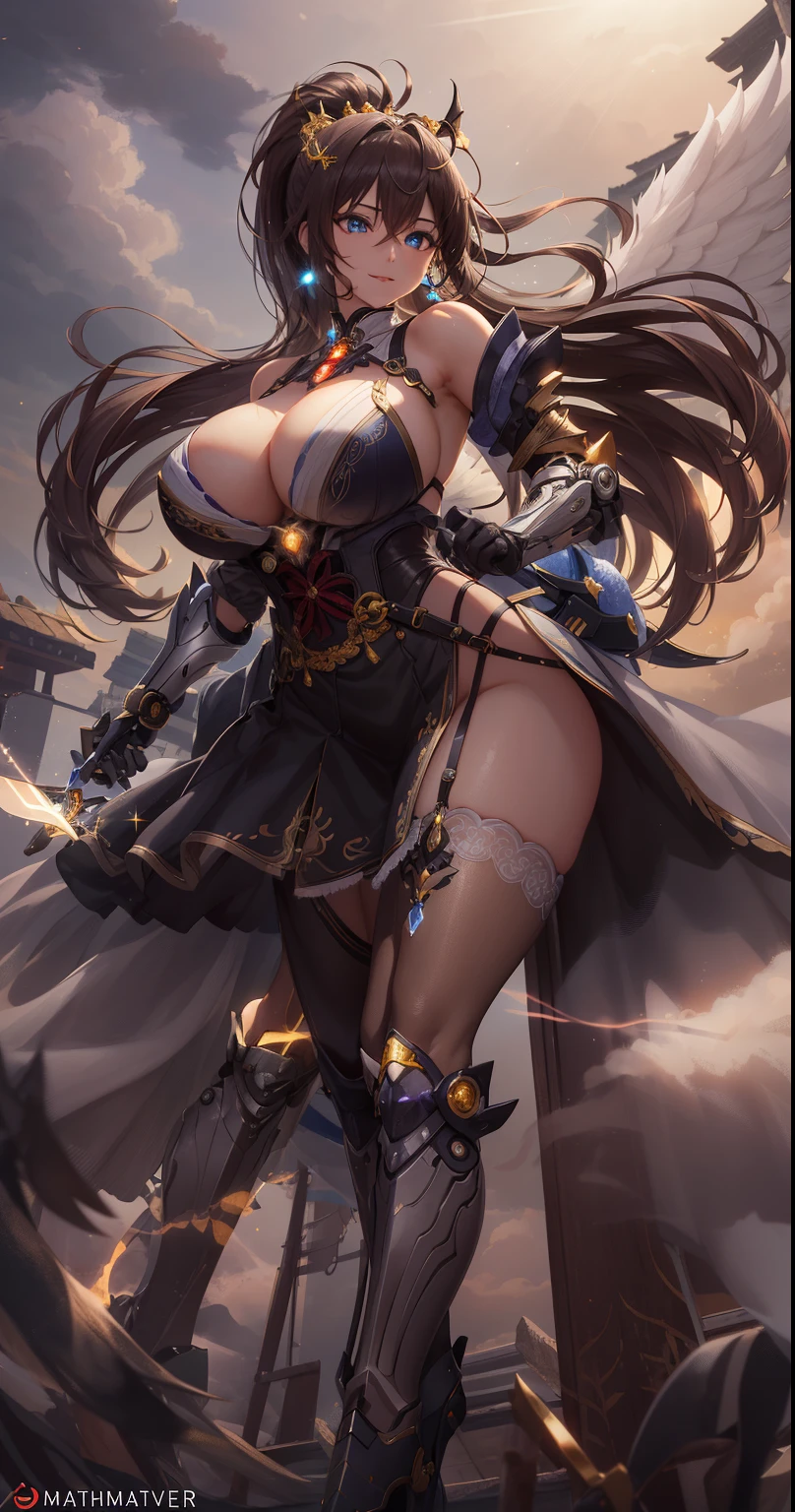 masterpiece、best、(realisitic、Female one、Soio、beauitful face、Slender face、Beautiful pupils)、(breastsout)、thighs thighs thighs thighs、long、poneyTail、Milk、reddish、shinobi、ninjartist、Shoulder out、elbow groves、Skirt curtain、Uchiwa、Uchiwa Crown Chakra RPG Character, spiritually enlightened warrior, divine connection, High awareness, vibrant aura, Powerful energy, complex armour, elaborate helmet, radiant crown, Ethereal light, Golden halo, peaceful expression, Calm eyes, a serene smile, Seraphic Wings, Ancient symbols, Mystical wand, Sacred Scrolls, exquisite robe, Transcendent Existence, Celestial Guardian, Mystical powers, embodiment of wisdom, Glowing energy, Graceful movement, symbolic tattoo, radiant light rays, harmonious balance, Enigmatic aura, resonance frequency, beyond dimensions, strengthened spirit, Spiritual enlightenment, magic sword, Astral projection, universal connection, Inner peace, Revealed divinity, transformed soul, supreme being, divine essence, Ancient prophecy, infinite possibilities, reveal the mystery, giga_big breasted battle mecha,(Blonde girl),(Huge ponytail),Glowing blue eyes,Blue Light Energy Longsword,Galactic,Mechanical and exquisite,((Blonde Beauty))pubic detail,mech wings,elegent,Blue Mecha,Glowing blue-blue eyes,(Stocking Heels),land,Mechanical and exquisite,pubic detail,mech wings,elegent,The tree々,There are hands and feet,angled,angled,immensity,Wind,hazy,Mecha's eyes glow blue,Blue Mecha,Glowing blue-blue eyes,Holding the sword of delicate light energy,Skysky,Mechanical and exquisite,pubic detail,Huge mech wings,elegent,The tree々,There are hands and feet,angled,angled,immensity,baiyun,hazy,Mecha's eyes glow blue,pubic detail,Winds of the future,sacredness,Cavalier,battlemech,Glowing blue eyes,Blue Delicate Sniper Rifle,Skysky,Mechanical and exquisite,pubic detail,Huge mech wings,elegent,The tree々,There are hands and feet,angled,angled,immensity,baiyun,hazy,Mecha's eyes glow blue,pubic detail,Winds of the future,sacredness,Cavalier,the face is clear,Face wearing mask armor,masterpaintings,best qualtiy,offcial art,the Extremely Detailed CG Unity 8K Wallpapers,brightened light,(light particules,(Illustration)(Farbe)goodlooking,impeccable,((Graphic Painting)),(Heavier stroke)),(bold lines),Highest image quality,masterpaintings,Filigree,long eyeslashes,(((silhuette))),Very detailed background,tulips,Banana leaves,lilie,dew,Date palm flowers,Ryu,Light white off-the-shoulder dress,Mottled sunlight,(Close-up of people),((Super best quality)), ((A very masterpiece)), ((super detailing:1.4)), ((hyper realistic lifelike 3d)), Dragon Warrior Girl, Mechanical body, Dynamic action poses in battle scenes, Mechanical weapons of very complex and heavy fighters, Off-the-shoulder fashion that blends dense and complex steampunk with dense gothic ta, Complex steampunk headgear, very thin long legs, Mechanical boots above the knee, Fluttering lace flared mini skirt, beautiful big breasts directed upwards,Somewhat long, Vertical curly silver hair fluttering in the wind,Myriad Shining Big Seth