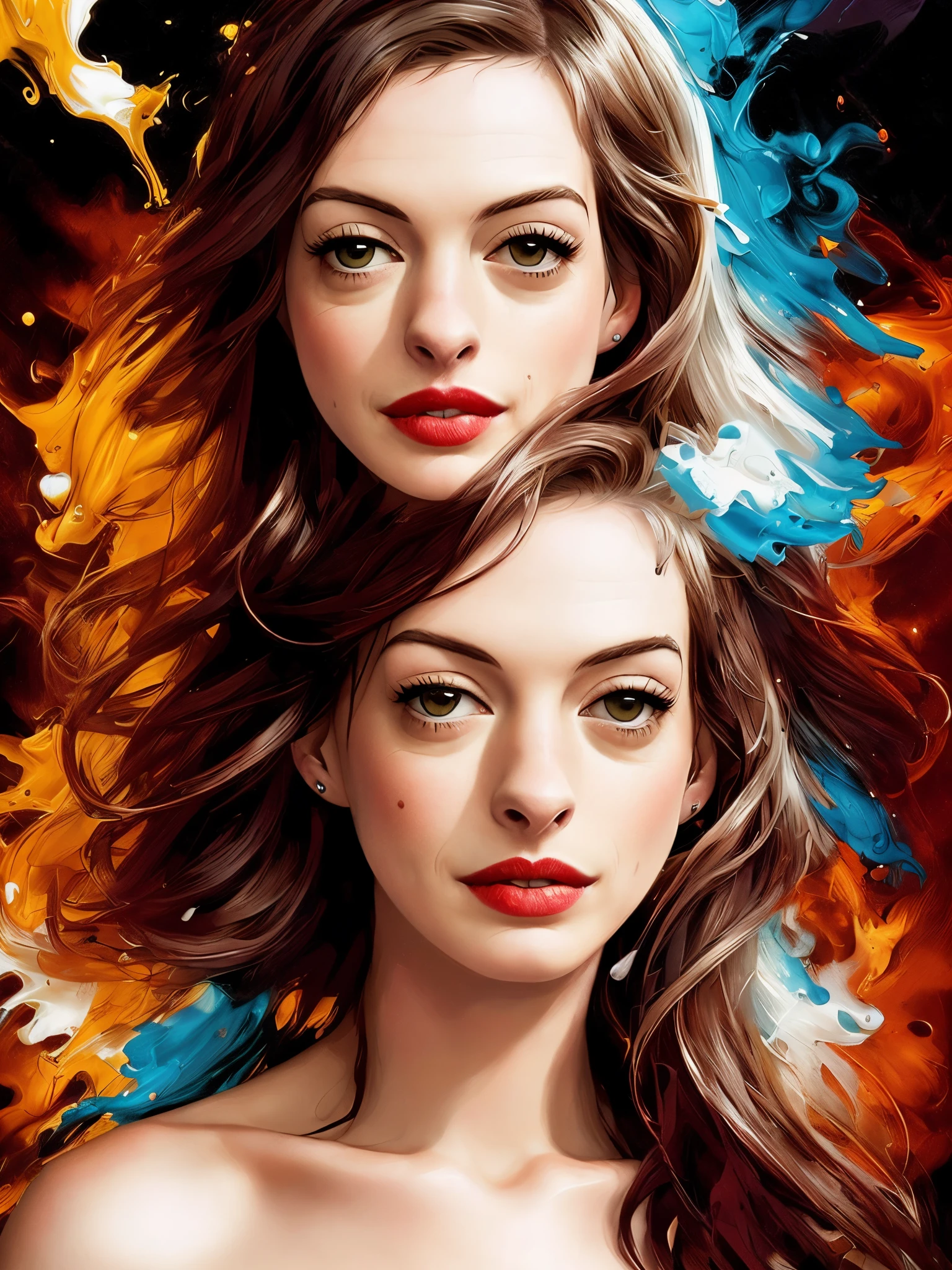 (Anne Hathaway),victorian era hungarian female xix century female, , hazel hair, red lips, pretty features, Wadim Kashin, James Gurney, Ink, splash art", amazing beauty , Royo, Bak, hyperdetailed Splash artmodern European ink paintingMovie Still, Film Still, Cinematic, Cinematic Shot, Cinematic Lighting