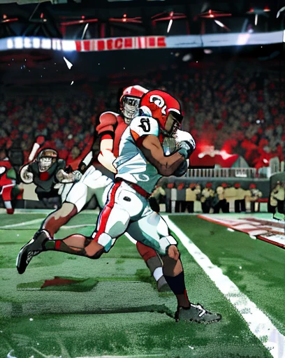 arafed football player running with the ball in his hands, crimson tide, wide angle dynamic action shot, badass composition, award winning shot, ๐น๏ธ ๐ ๐ซ ๐ค ๐ฌ, alexis franklin, 3 / 4 wide shot, 2022 picture of the year, 2 0 2 2 picture of the year, crimson themed, photo from a spectator