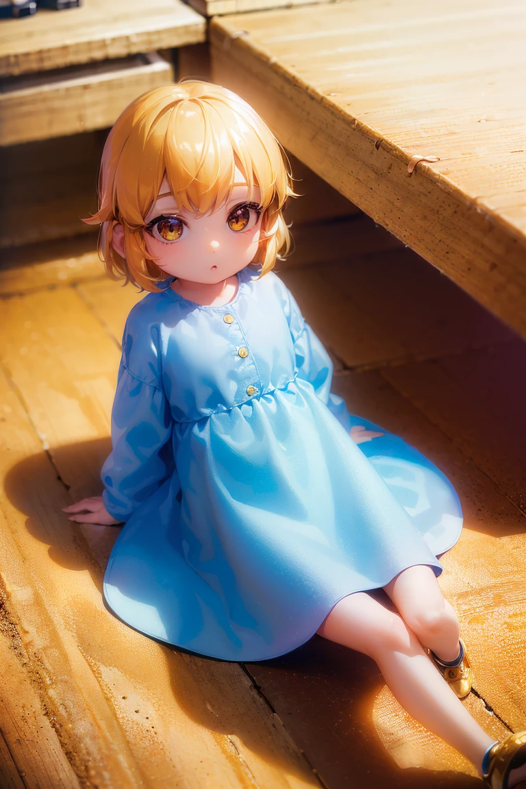 (8K, Realistic, Photorealsitic:1.5), masutepiece, Best Quality, High resolution, Extremely detailed, Detailed background, Cinematic lighting,war world, 1 child,flat chest,small stature(tchibi),child breaking the ground ,cream eyes,Light blonde hair, (Yellow mesh)
