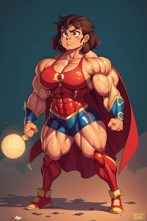 Mexican muscle woman flexing muscles wearing superhero outfit with cape, muscle woman, big muscles, huge muscles, massive muscles, mature woman
