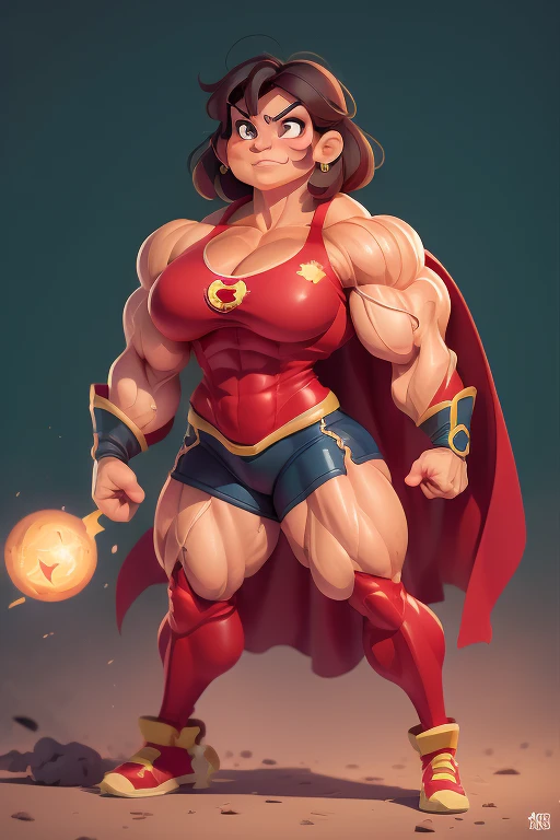Mexican muscle woman flexing muscles wearing superhero outfit with cape, muscle woman, big muscles, huge muscles, massive muscles, mature woman