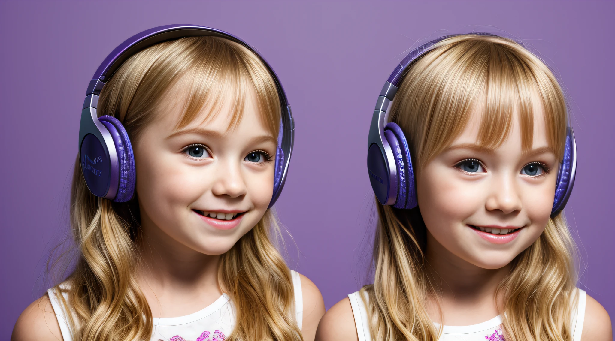 gelado , CHILD GIRL BLONDE LONG HAIR, Headphone, fundo roxo,