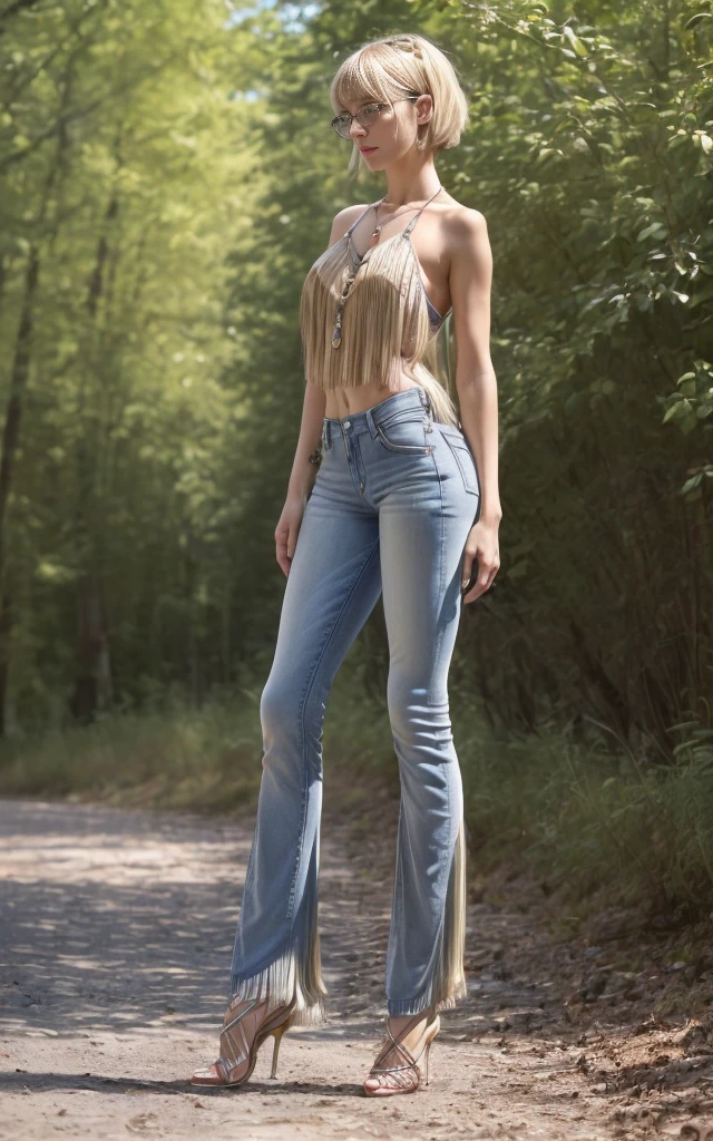 (8K, Masterpiece, RAW photo, ultra HD quality, detail:1.5), (scenary, natural background:1.4), Depth of field, Cinematic light, (ultra realistic face:1.5), ( 1 picture of 1 girl Ekaterina Ackerman:1.7), (solo girl:1.6), (Beautiful and elegant Russian girl), (skinny girl with glasses), (European face:1.3), (natural abs), (complete perfect full body:1.6), (full body including shoes:1.5), (tight minitop:1.5), ([red|gray] miniTop:1.4), (small necklace, collarbone:1.1), ([short hair]:1.5), (ultra detailed skin:1.4), (soft mate fabric:1.3), ([frontal pose|side profile pose|back profile pose]:1.5), (face looking at viewer:1.5), (perfect hands:1.5), (perfect feet:1.5), (perfect anatomy:1.6), (perfect body:1.6), (ultra perfect beautiful face:1.6), (blonde hair:1.4), ([Pixie|Bob|Bangs|Braids|Pigtails] hair:1.5), (perfect standing pose:1.5), (Fringed Hem jeans :1.6)