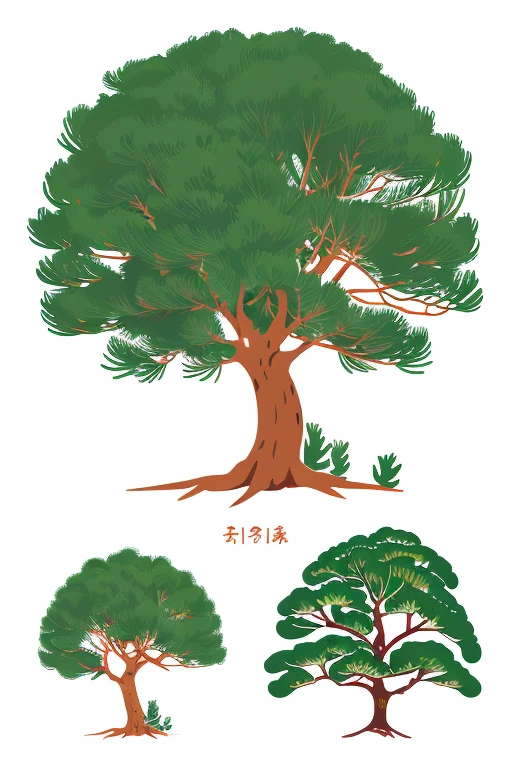 ((pine tree illustration、Illustration style、without background、Illustration for logo))、The image is a hanafuda、png、spectacular shapes