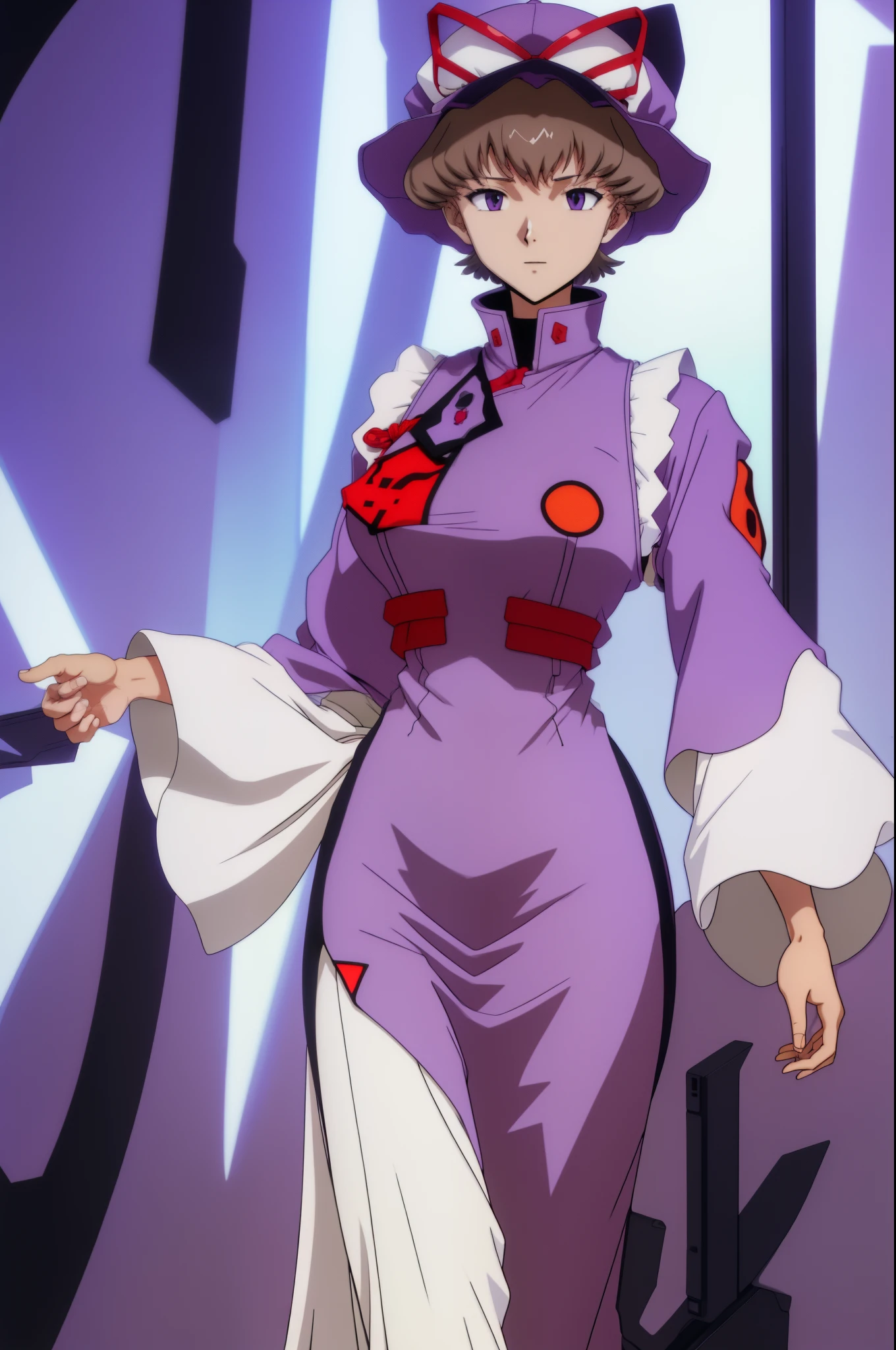 Highly detailed, High Quality, Masterpiece,  yukari yakumo
mob cap
tabard evangelion anime style