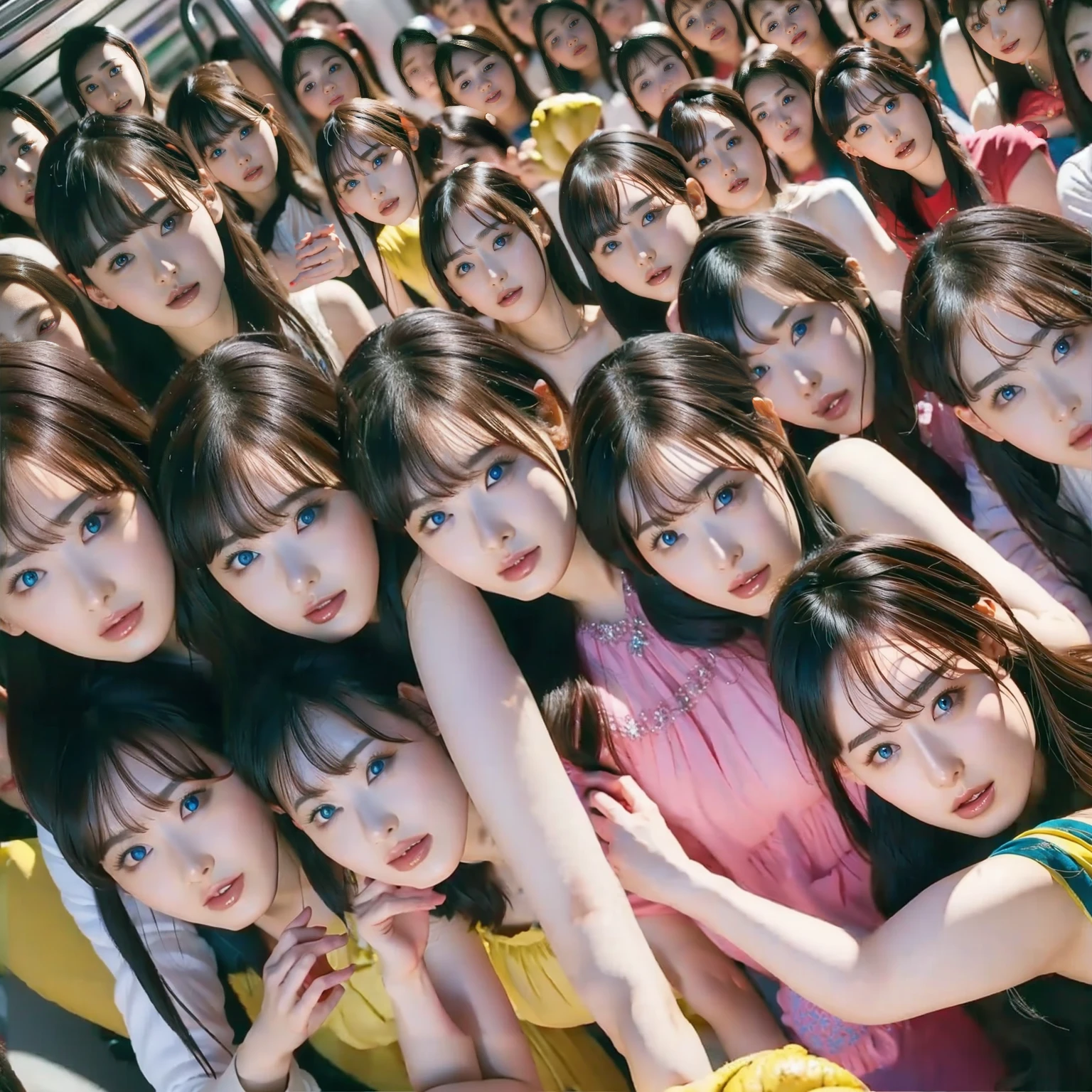 Raw photo、(((multiple girls))),((((6+girls)))),((((1000girls)))),(((10000girls)))、(((crowd shot))),((a baby face)),(((Adhesion)))、((Crammed))、((Packed))、elementary student、(Inside the crowded train)、(((6 years old)))、Women only、japanes、((Same height))、The same face、((A dark-haired)),Longhaire、1000 cute women hugging and loving each other、(((Large group)))、((chiquita))、sweating、A crowded train full of ***********s